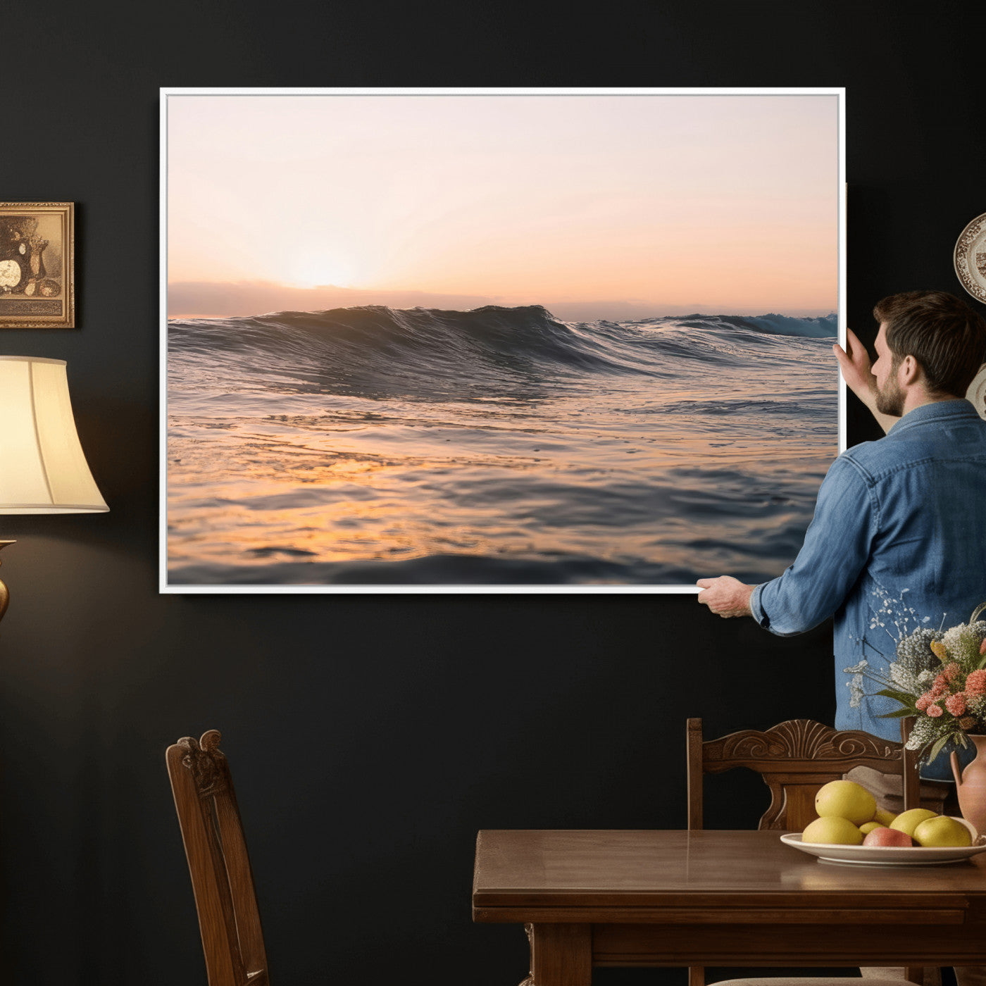 46299358-MGV-CV-36X24 - Golden Sunset Ocean Wall Art – Tranquil Waves & Peaceful Horizon Canvas Print, Soft Light and Evening Glow for Serene Beach, Home or Nature Decor