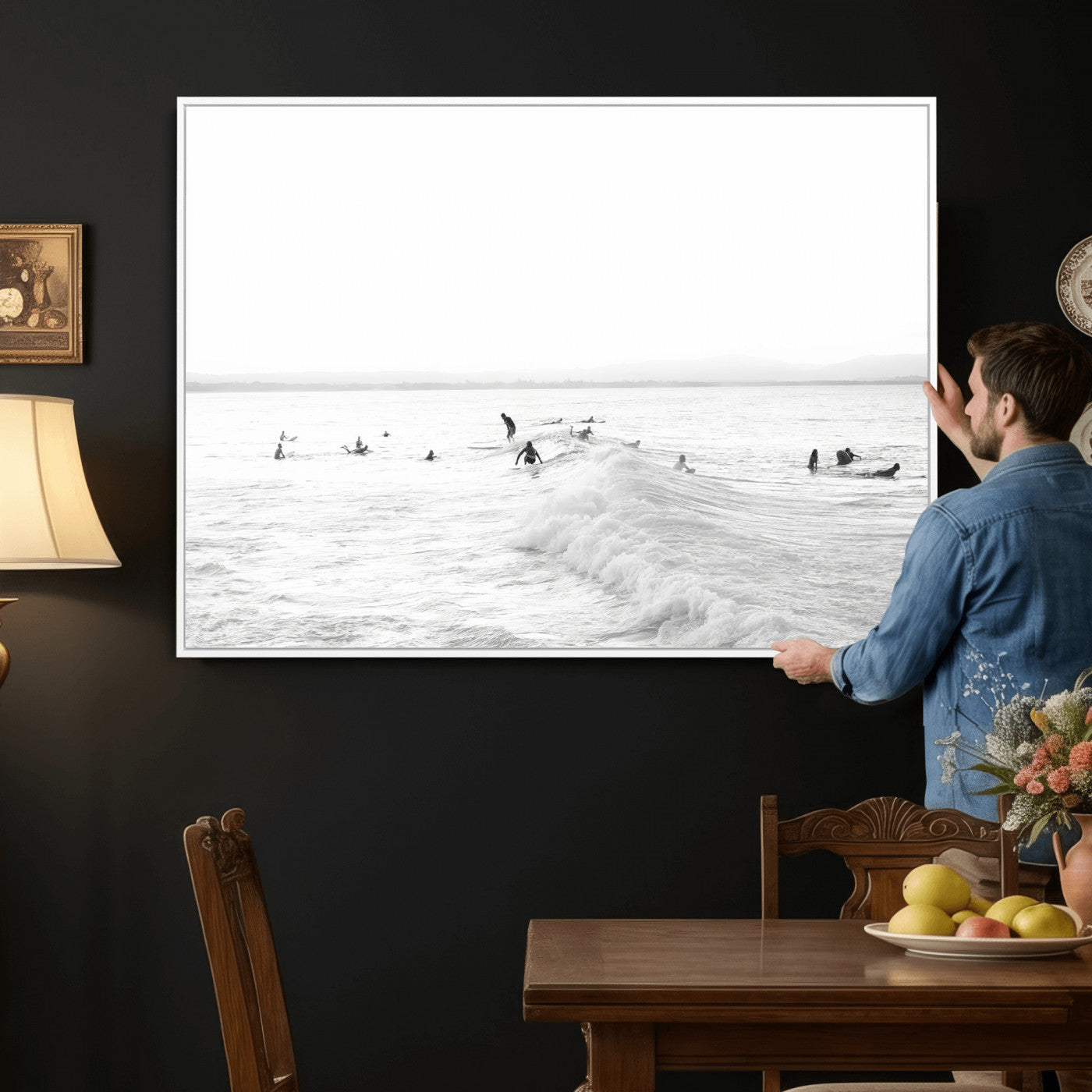 33449548-MGV-CV-36X24 - Surf Crowd Motion Wall Art – Active Surfers & Ocean Waves Canvas Print, Dynamic Water and Coastal Horizon for Living Room or Sea Adventure Decor