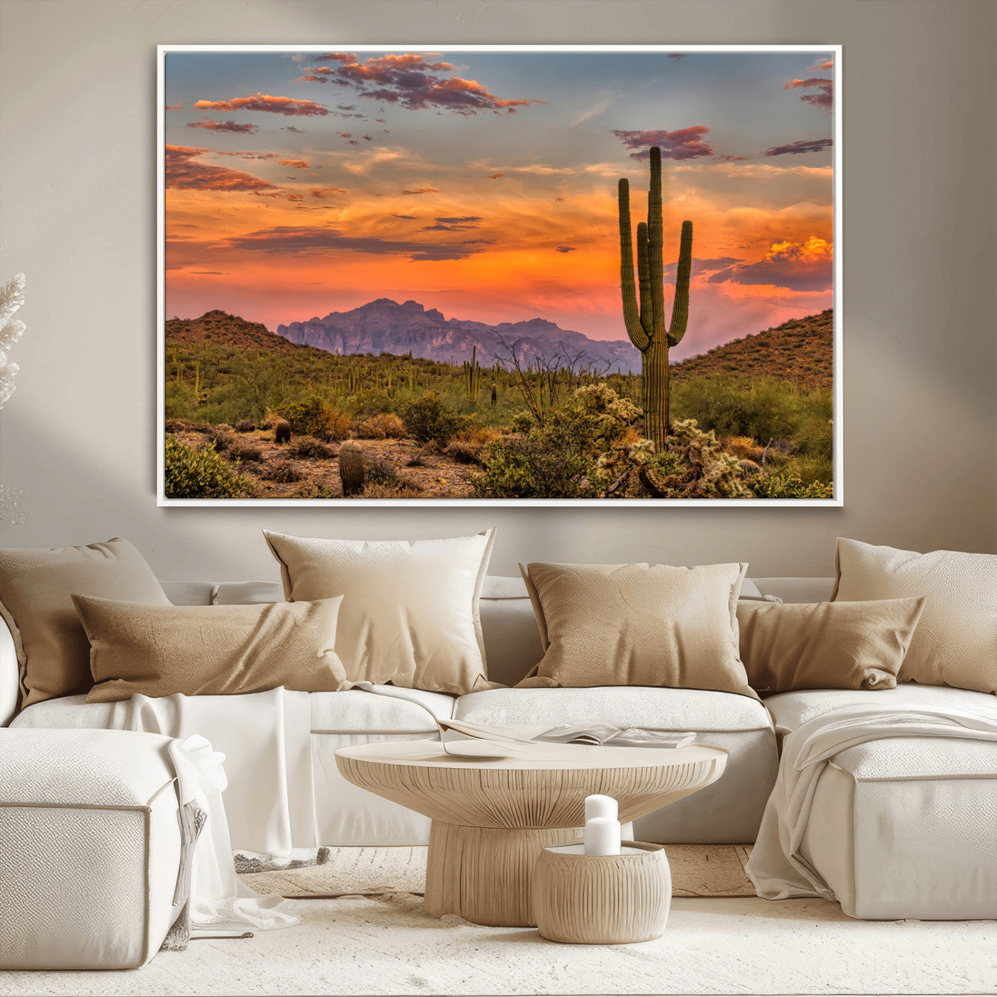 MGV-FC-36X24 - Saguaro Cactus Wall Art Canvas Print, Framed Arizona Sunset Art Picture Print, Sonoran Desert Perfect Southwestern Boho Decor Artwork