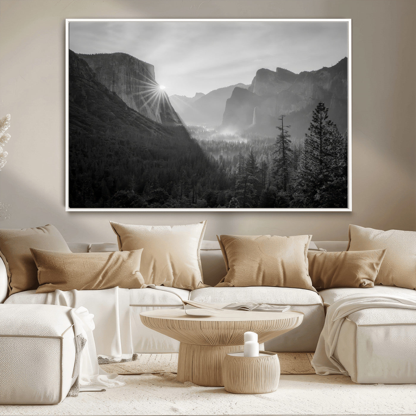 MGV-FC-36X24 - Yosemite Valley Wall Art Canvas Print, Framed El Capitan Sunrise Art Picture Print, Misty Mountain Perfect Modern Rustic Decor Artwork