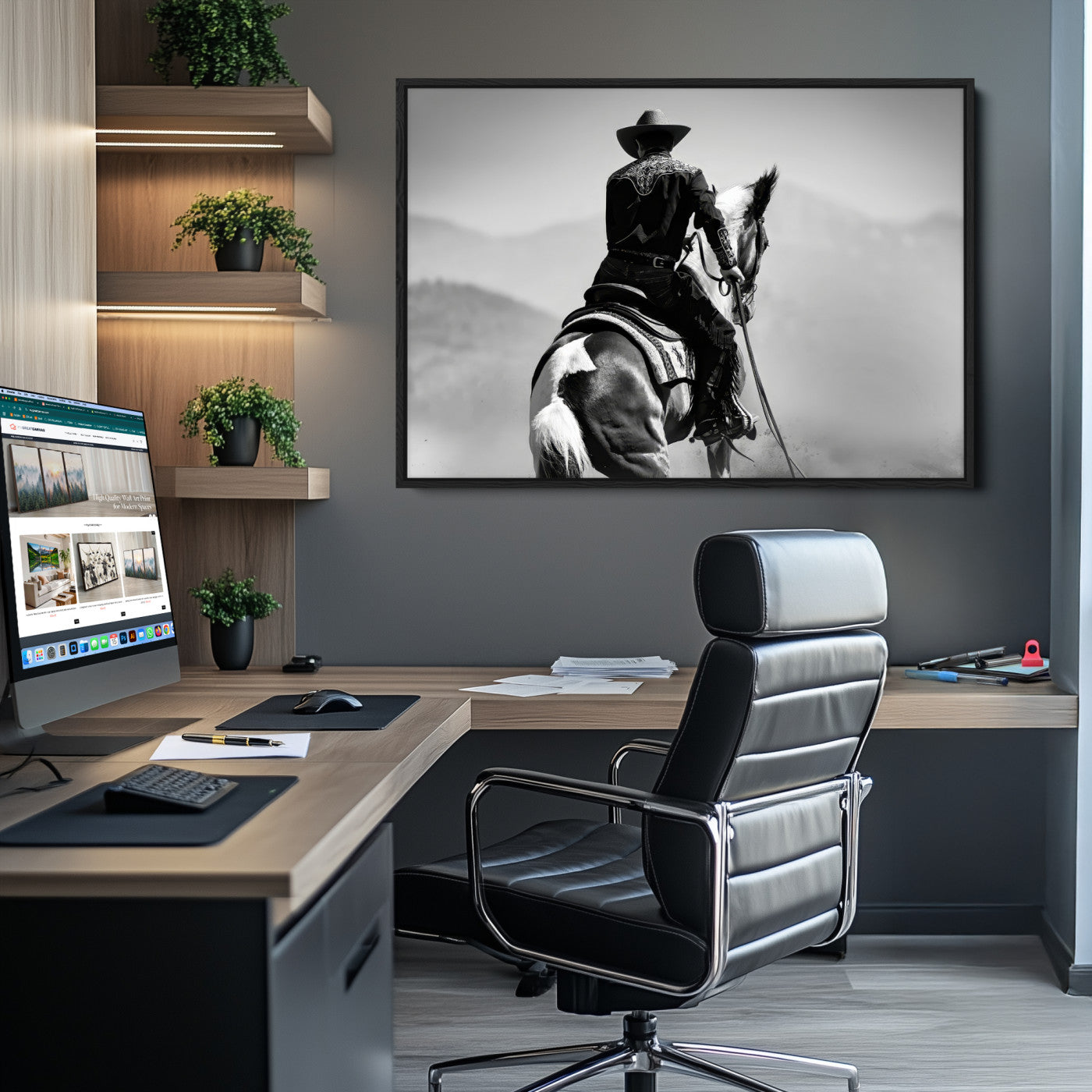 83102464-MGV-CV-36X24-Western Wall Art Canvas Print, Framed Cowboy Art Picture Print, Horse Perfect Western Decor, Framed Cowboy Wall Art Canvas Print