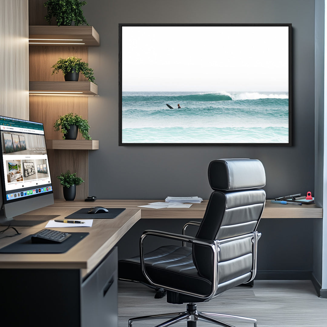 Surfing Wall Art Canvas Print, Framed Ocean Art Picture Print, Waves Perfect Minimalist Decor