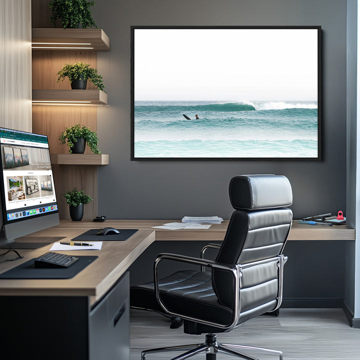 Surfing Wall Art Canvas Print, Framed Ocean Art Picture Print, Waves Perfect Minimalist Decor