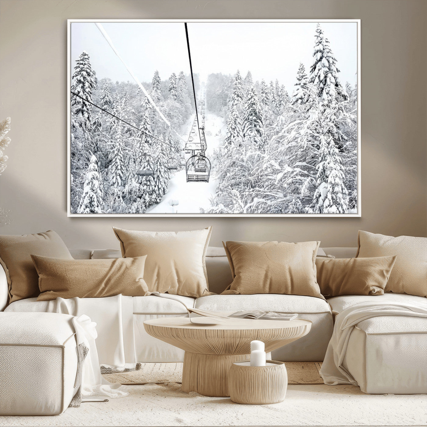 MGV-FC-36X24 - Winter Snow Ski Lift Wall Art Canvas Print Winter Trees Print