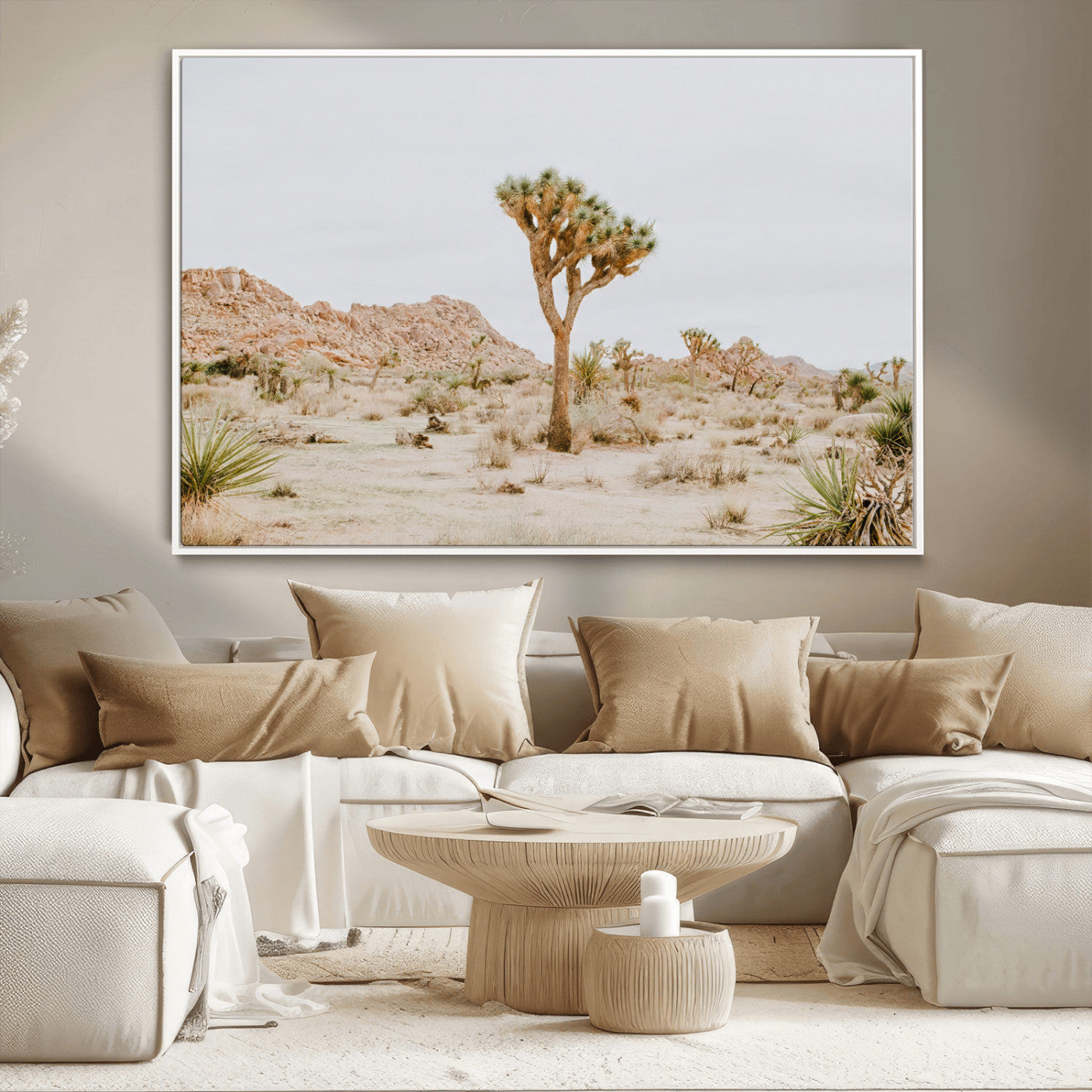 MGV-FC-36X24 - Joshua Tree Wall Art Canvas Print, Framed Neutral Desert Art Picture Print, Earthy Landscape Perfect Neutral Boho Decor Artwork