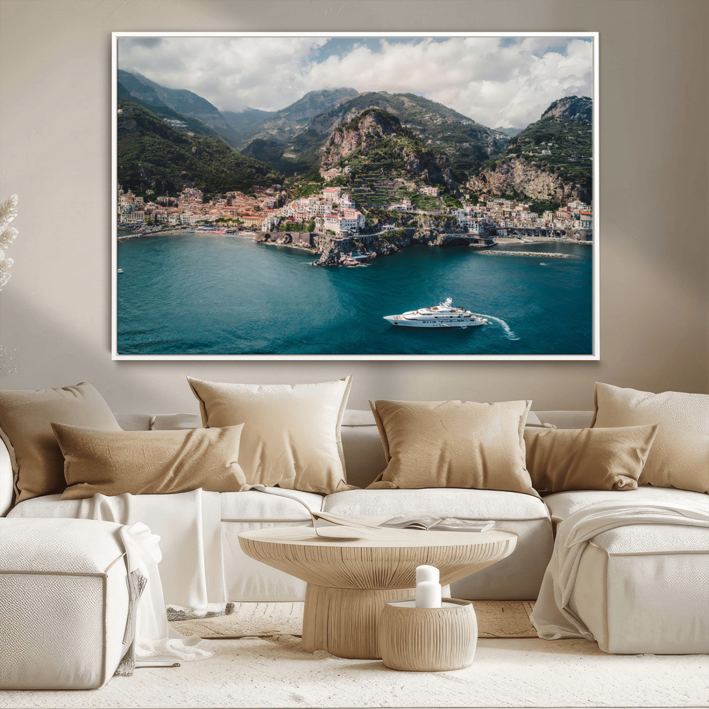 MGV-FC-36X24 - Amalfi Coast Wall Art Canvas Print, Framed Italy Travel Art Picture Print, Mediterranean Landscape Perfect Mediterranean Coastal Decor Artwork