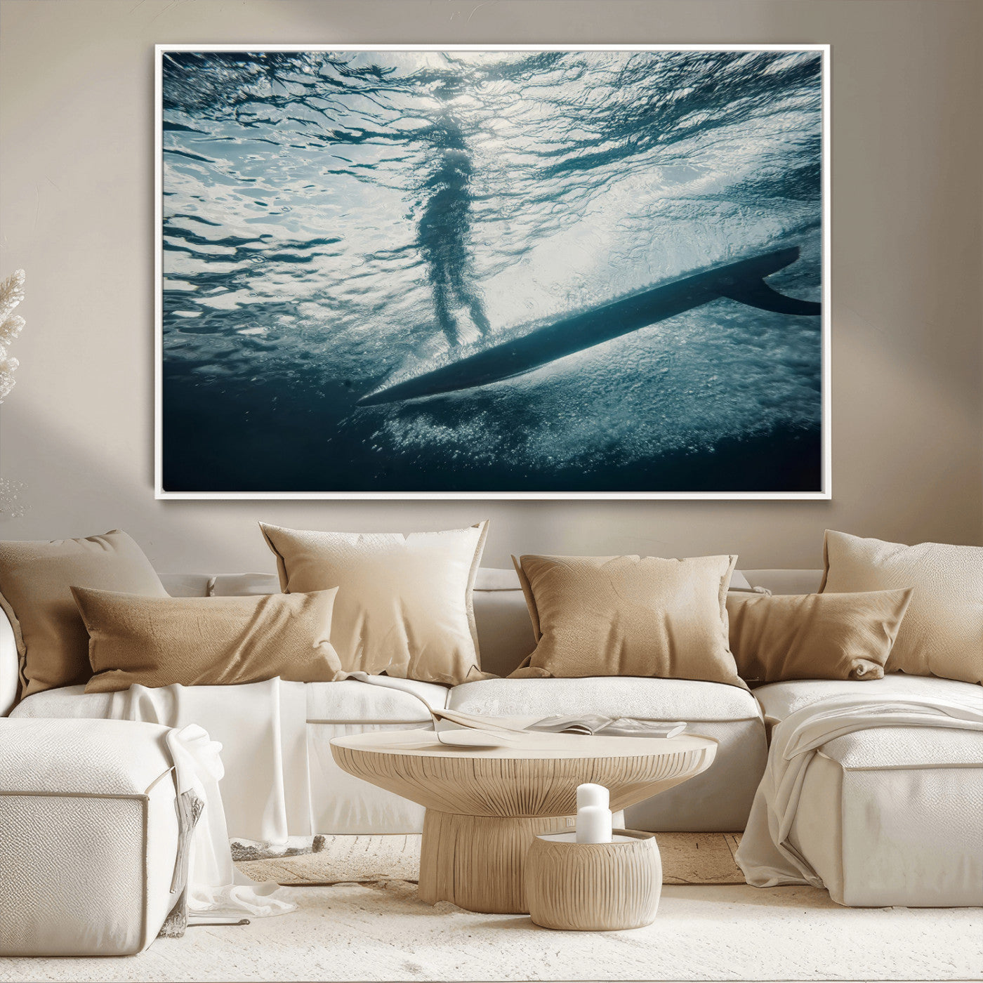 MGV-FC-36X24 - Submerged Surf Wall Art Canvas Print, Framed Underwater Perspective Art Picture Print, Ocean Surf Perfect Coastal Adventure Decor Artwork