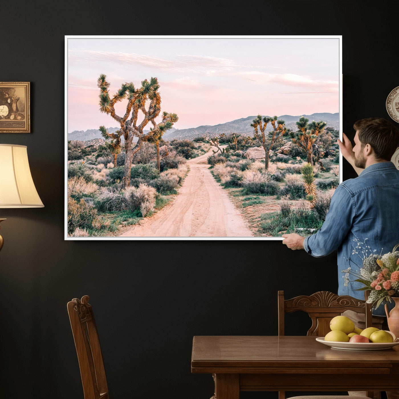12540952-MGV-CV-36X24 - Desert Trail Wall Art – Canvas Print of Joshua Trees & Sunset Glow, Sandy Path Wilderness, Scenic Nature Escape Decor for Living Room, Office or Bedroom