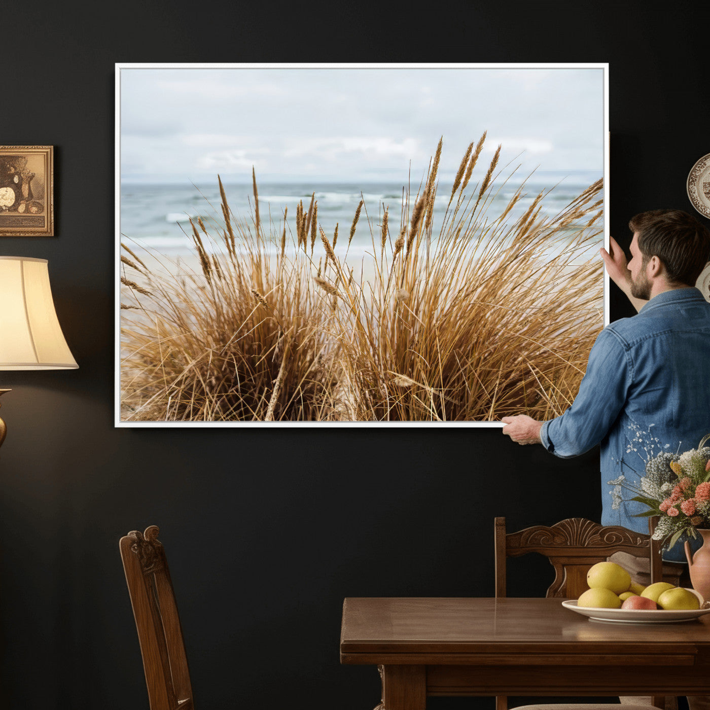 14270839-MGV-CV-36X24 - Beach Grass Wall Art – Canvas Print of Serene Coastal Shore, Peaceful Ocean Vibes, Nature Decor for Guest Room, Office or Living Room