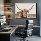 Longhorn Cow Wall Art Canvas Print, Framed Texas Ranch Art Picture Print, Western Bull Perfect County Decor Artwork