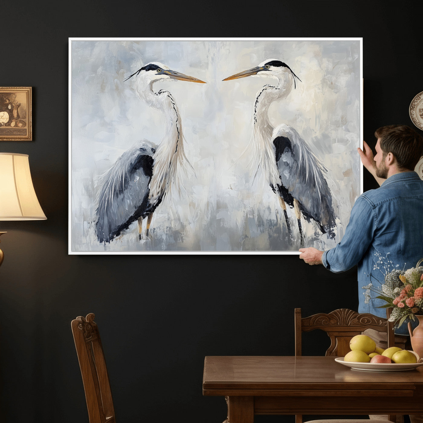 90806932-MGV-CV-36X24 - Heron Wall Art Wall Art Canvas Print, Framed Bird Canvas Decor Art Picture Print, Nature Inspired Perfect Coastal Minimalist Decor Artwork