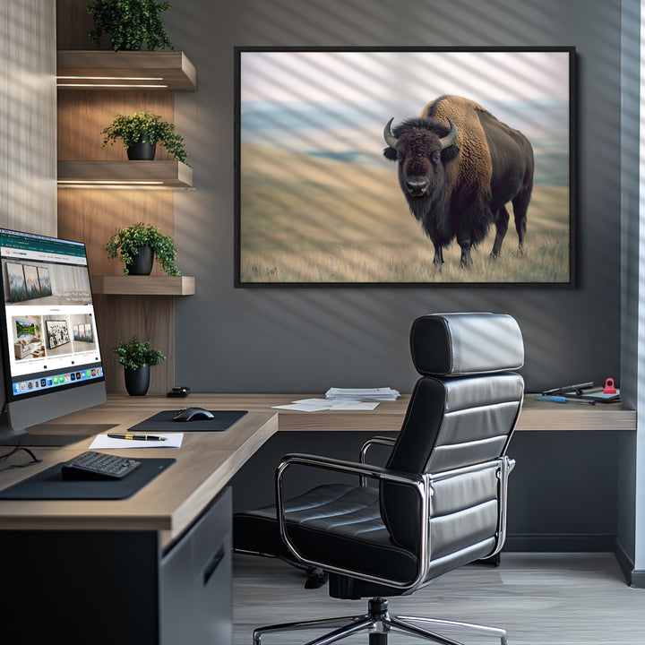 Bison Wall Art Canvas Print, Buffalo Canvas Print Print, Framed American Bison Decor Art Print, Large Frontier Style Printing Perfect