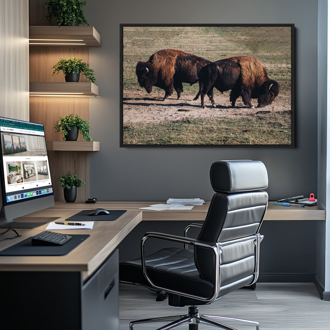 Bison Photography Wall Art Canvas Print, Framed Western Wildlife Art Picture Print, Modern Ranch Perfect Western Rustic Decor Artwork
