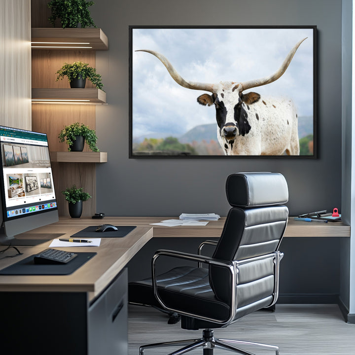 Texas Longhorn Wall Art Canvas Print, Framed Western Rustic Art Picture Print, Farmhouse Decor Perfect Farmhouse Decor Artwork