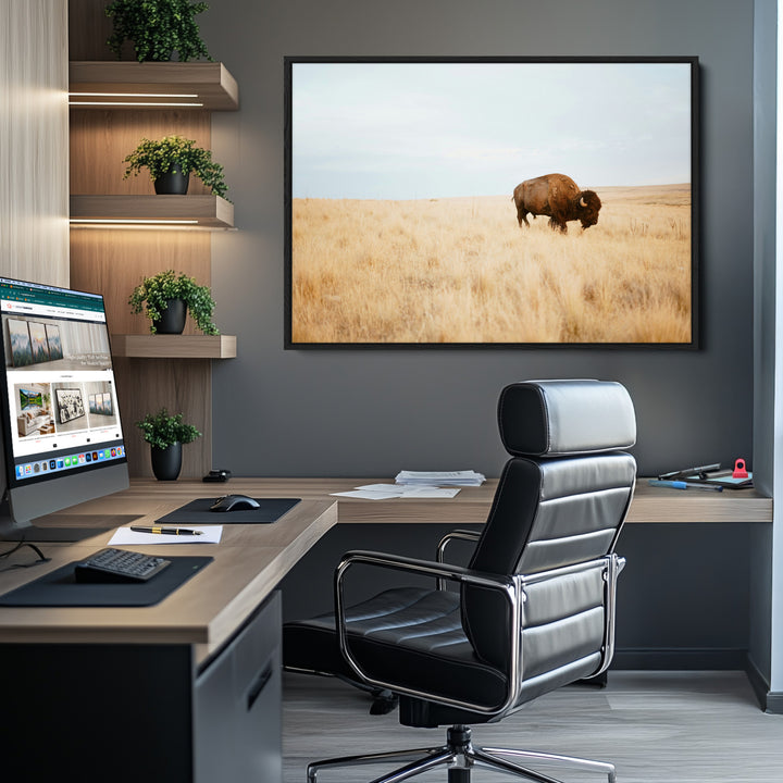 Buffalo Wall Art Canvas Print, Framed Western Wildlife Wall Decor Art Picture Print, Rustic Farmhouse Art Perfect Rustic Western Decor