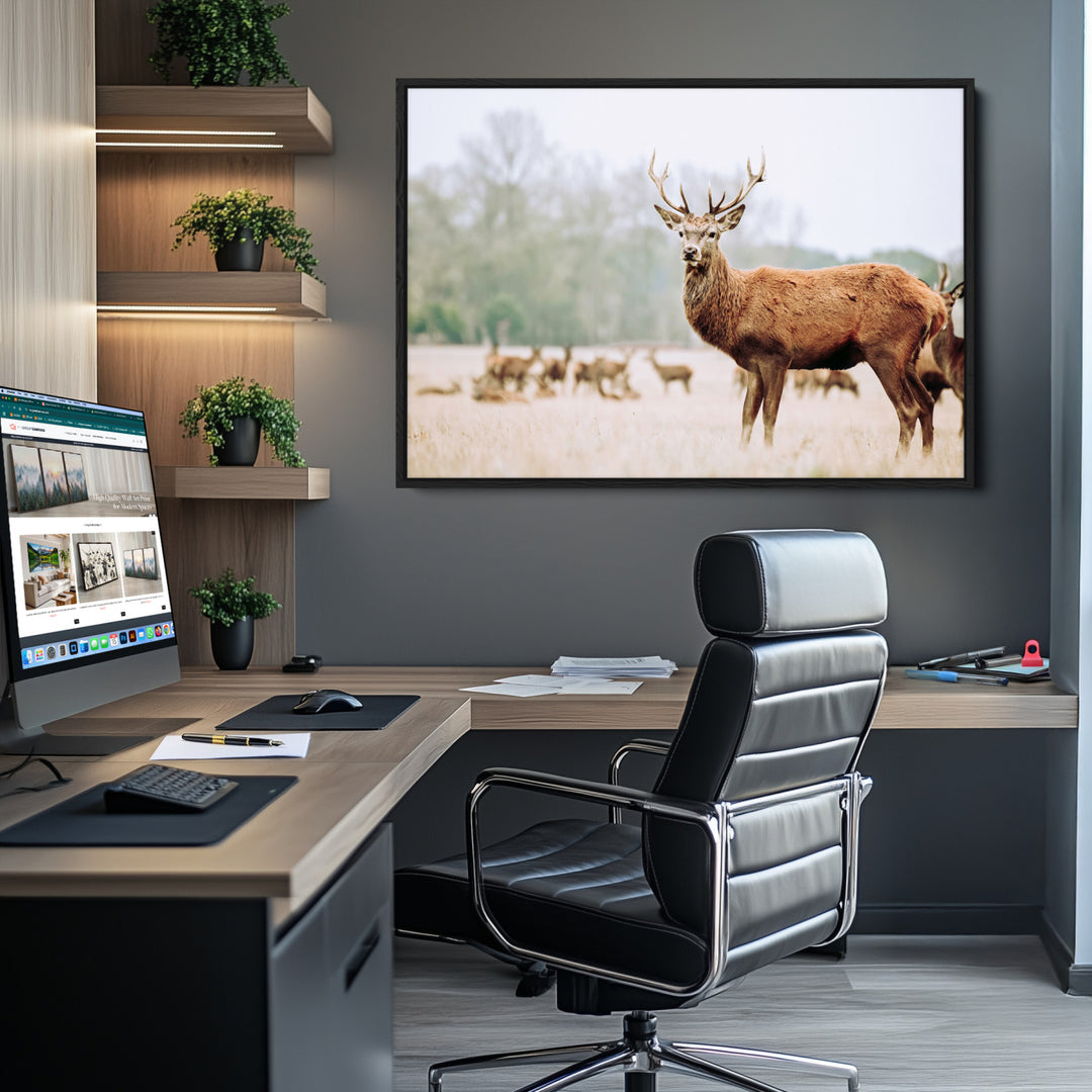 Rustic Nature Print Wall Art Canvas Print, Framed Deer Canvas Wall Art Art Picture Print, Nordic Animal Art Perfect Rustic Nature Decor