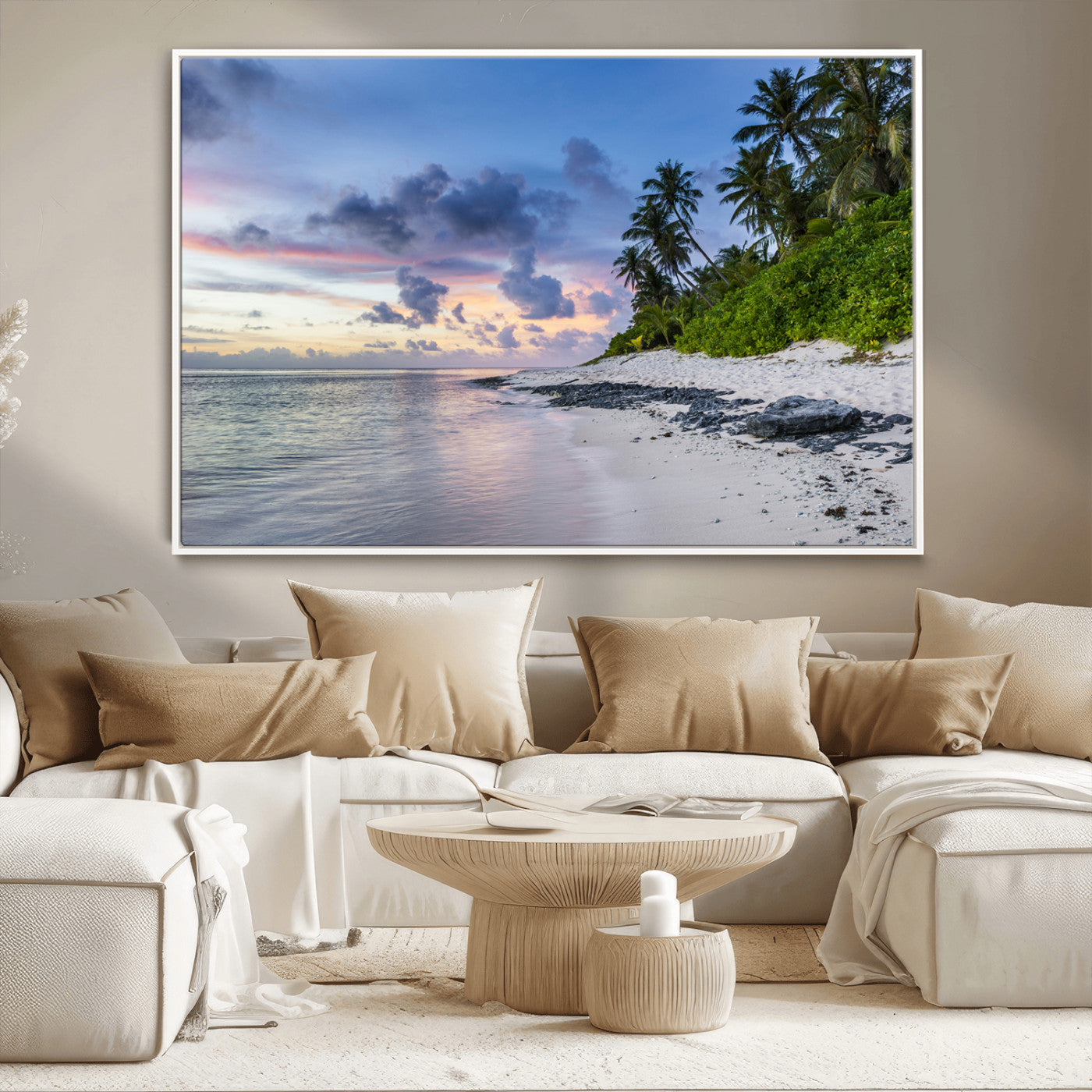 MGV-FC-36X24 - Tropical Beach Wall Art Canvas Print, Framed Sunset Glow Art Picture Print, Palm Tree Coast Perfect Tropical Coastal Decor Artwork
