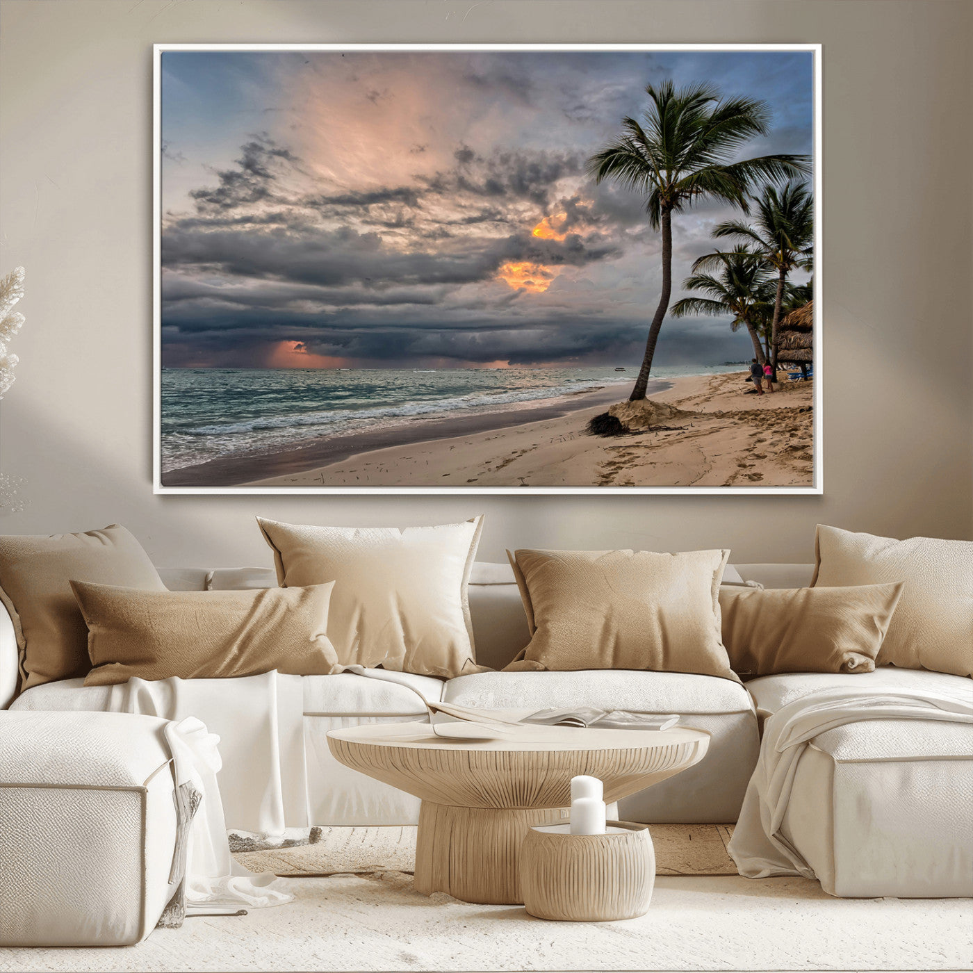MGV-FC-36X24 - Tropical Storm Wall Art Canvas Print, Framed Moody Beach Art Picture Print, Dramatic Sky Perfect Tropical Coastal Decor Artwork