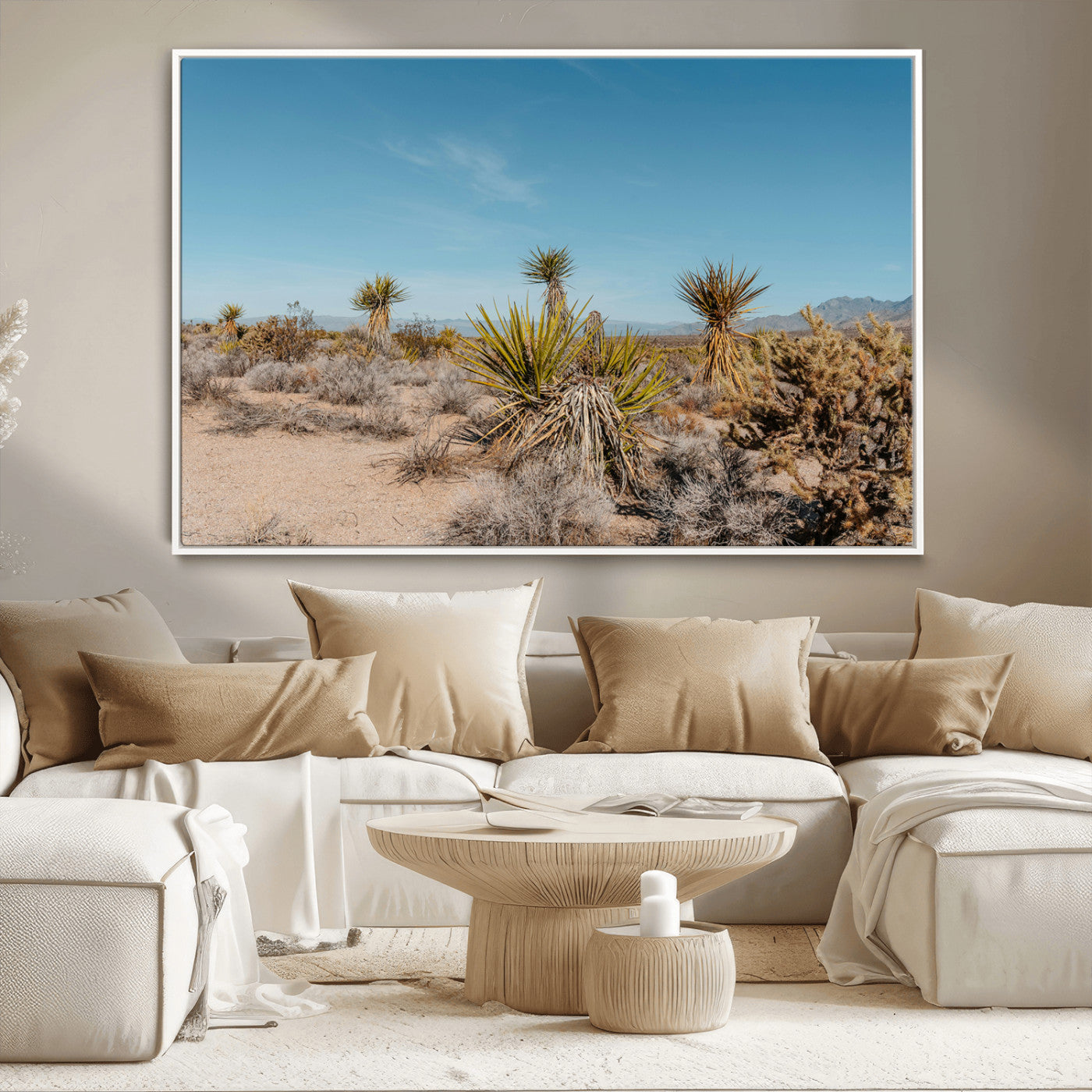 MGV-FC-36X24 - Joshua Tree Wall Art Canvas Print, Framed Desert Landscape Art Picture Print, Warm Earth Tones Perfect Southwestern Minimalist Decor Artwork