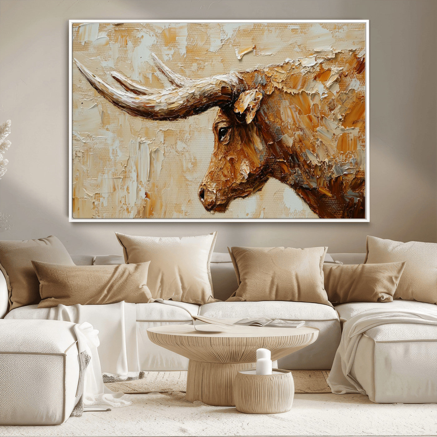 69611428-MGV-CV-36X24-Rustic Longhorn Bull Wall Art Canvas Print – Vintage Western Cattle Painting, Texas Steer Artwork for Ranch, Farmhouse or Cowboy Decor