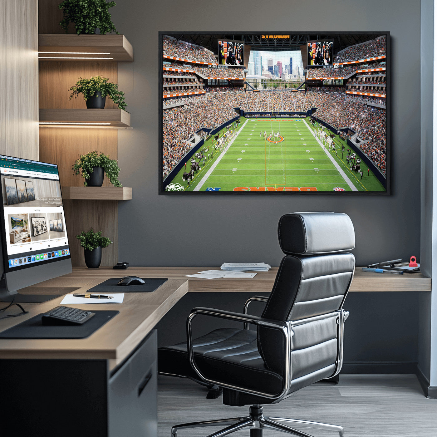 76935553-MGV-CV-36X24-Chicago Bears Soldiers Field Wall Art Canvas Print – Framed Football Stadium Artwork for Sports Fans, Soldier Field Skyline Canvas Decor for Game Room or Man Cave