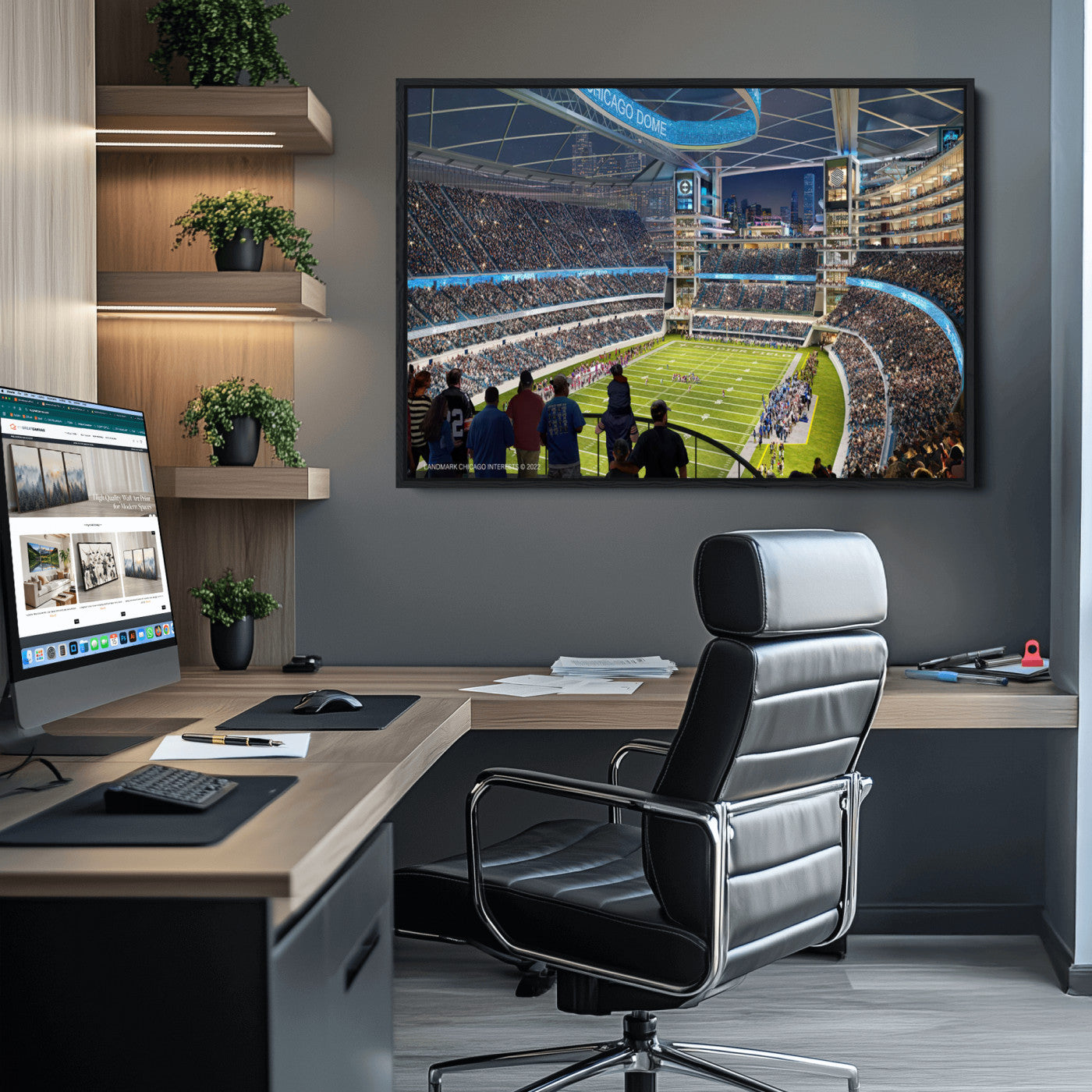 41816511-MGV-CV-36X24-Chicago Bears Soldiers Field Wall Art Canvas Print – Framed Football Stadium Artwork for Sports Fans, Soldier Field Skyline Canvas Decor for Game Room or Man Cave