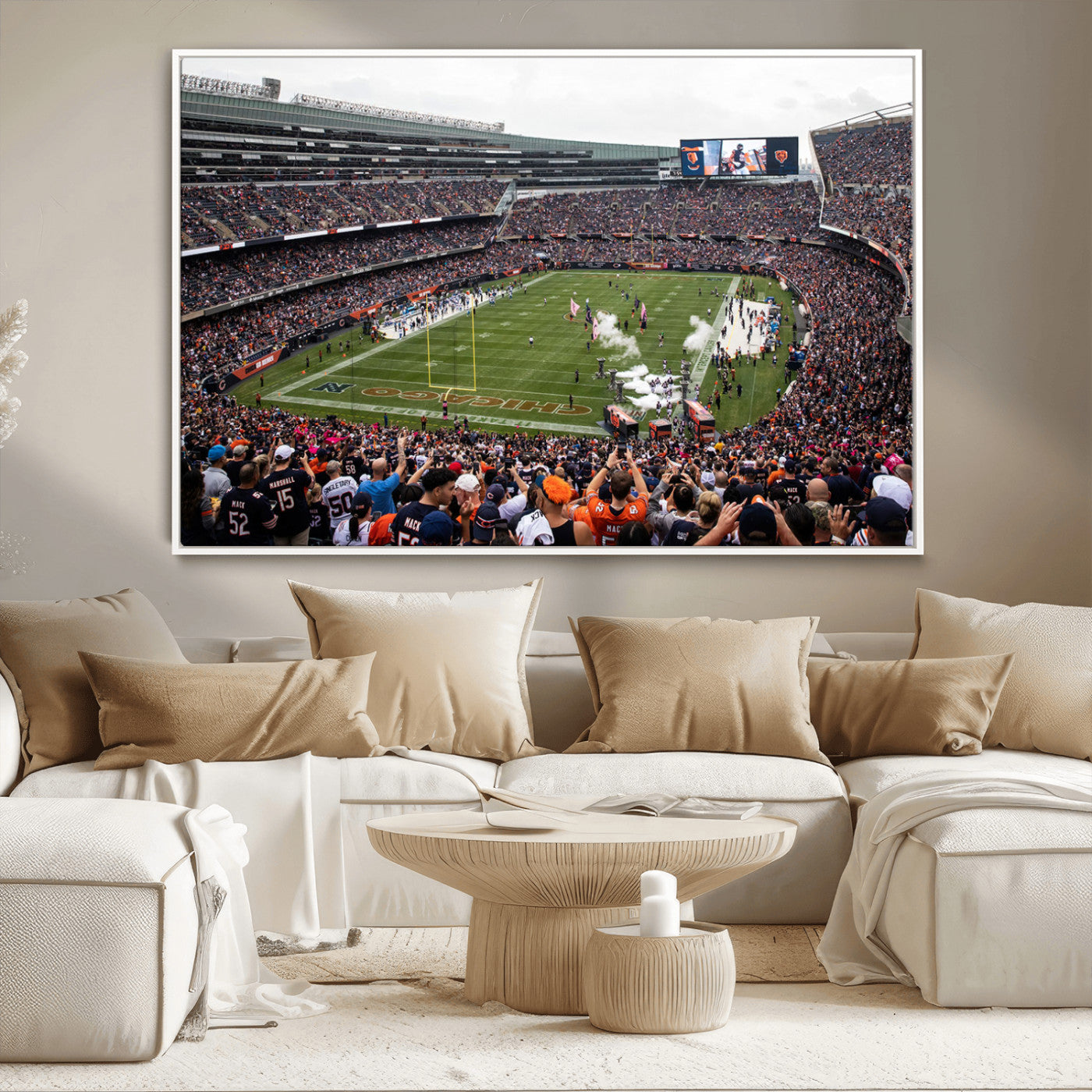 18347149-MGV-CV-36X24-Chicago Bears Soldiers Field Wall Art Canvas Print – Framed Football Stadium Artwork for Sports Fans, Soldier Field Skyline Canvas Decor for Game Room
