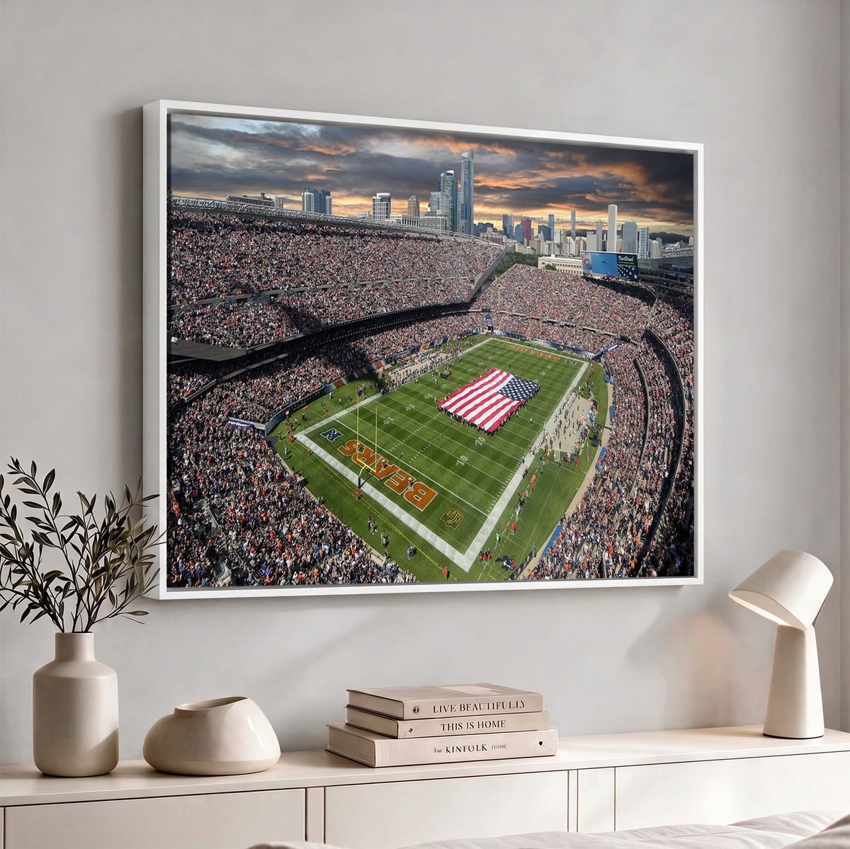98106777-PAN-FL-20X10 - Chicago Bears Soldiers Field Wall Art Canvas Print, Extra Large Game Room Wall Decor