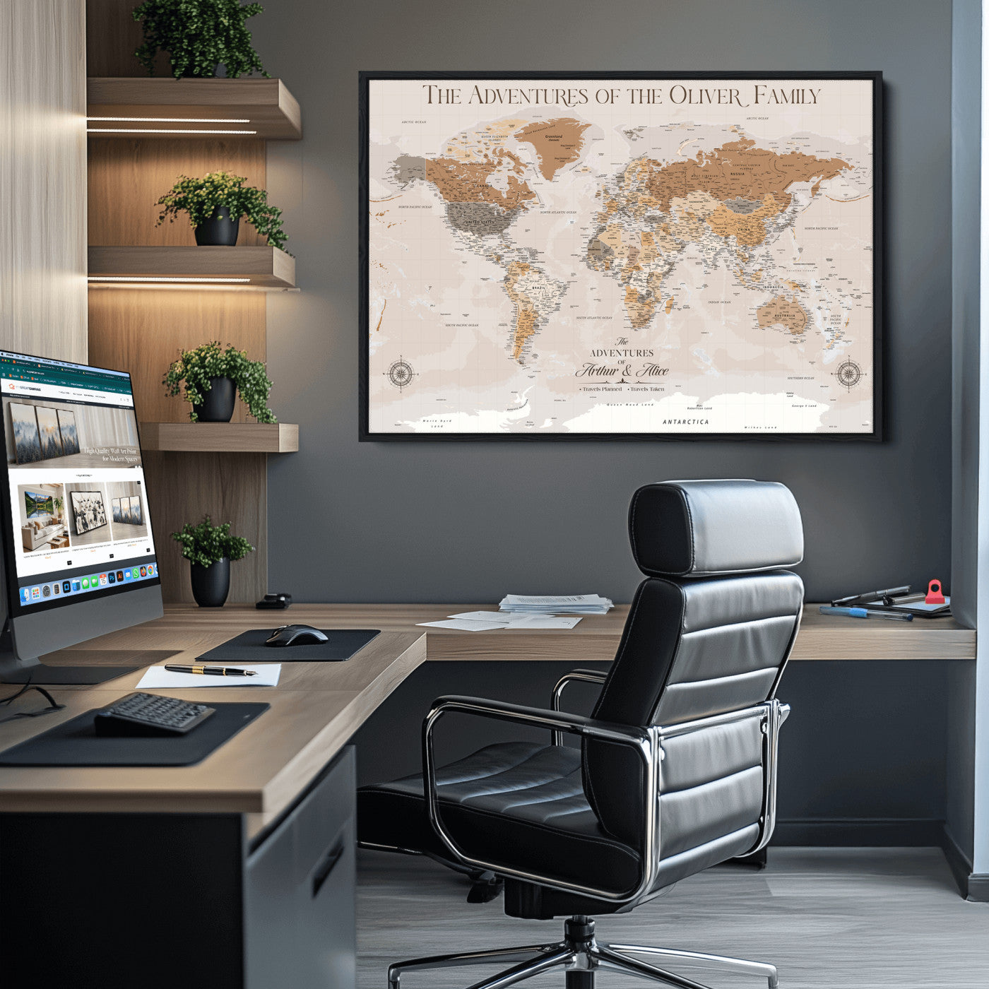 43101120-MGV-CV-36X24-World Travel Map with Pins – Push Pin Maps of Where I've Been, Framed Wall Map for Travel Memories, Old Style Decorative World Map - H10