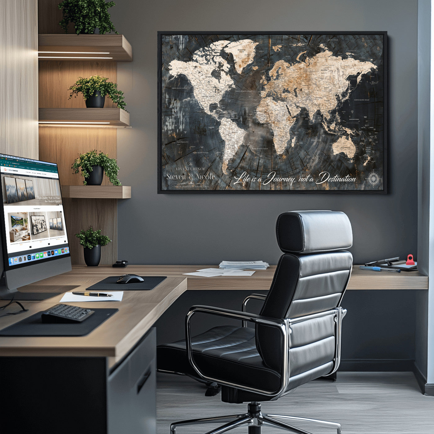 13001721-MGV-CV-36X24-Custom Push Pin World Map Wall Canvas Print – Personalized Travel Tracker with Pins – Framed Large Multi-Size Canvas for Home Office Decor