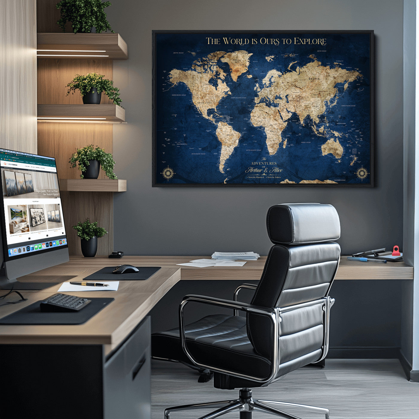 10181149-MGV-CV-36X24-Custom Push Pin World Map Wall Canvas Print – Personalized Travel Tracker with Pins – Framed Large Multi-Size Canvas for Home Office Decor