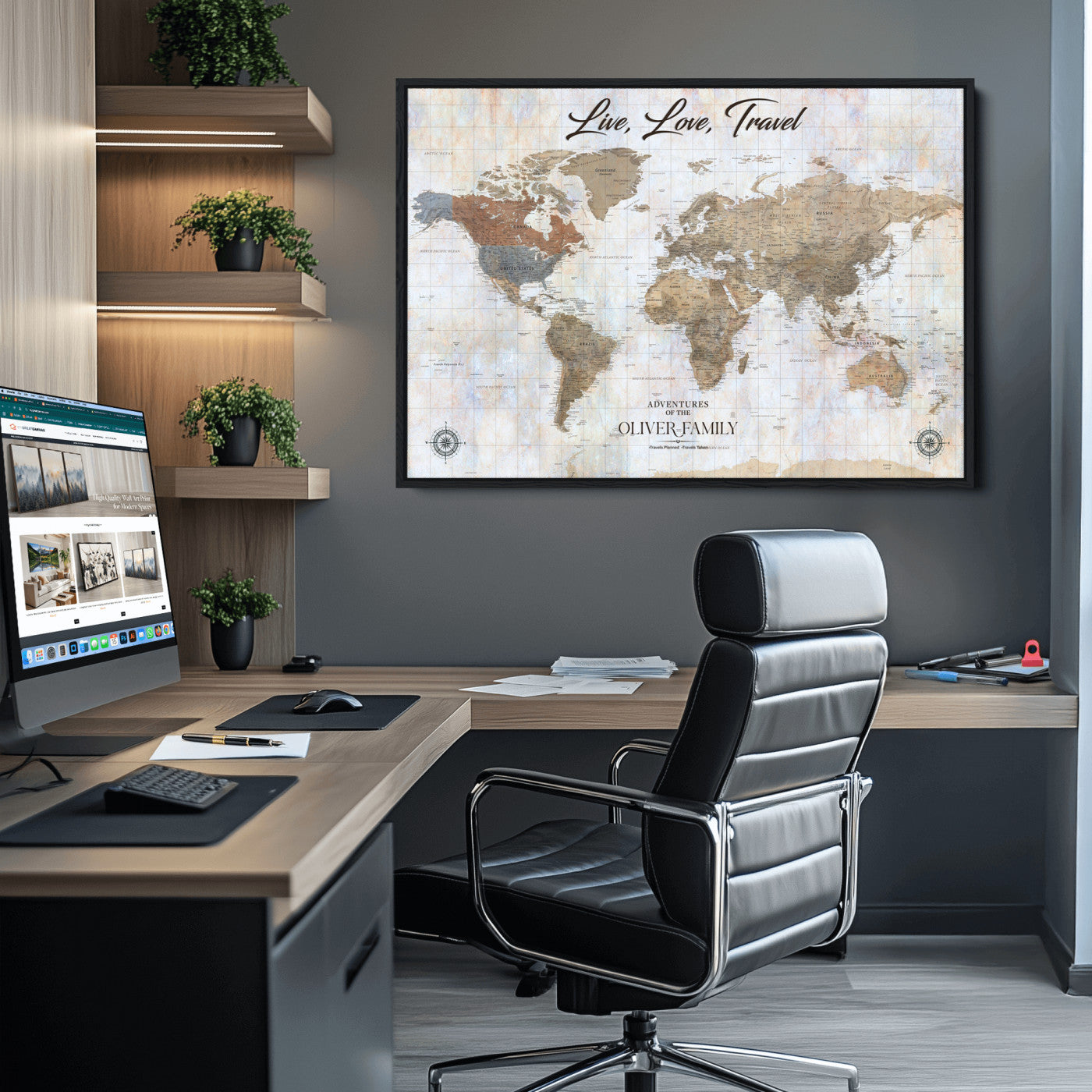 76256172-MGV-CV-36X24-Custom Push Pin World Map Wall Canvas Print – Personalized Travel Tracker with Pins – Framed Large Multi-Size Canvas for Home Office Decor