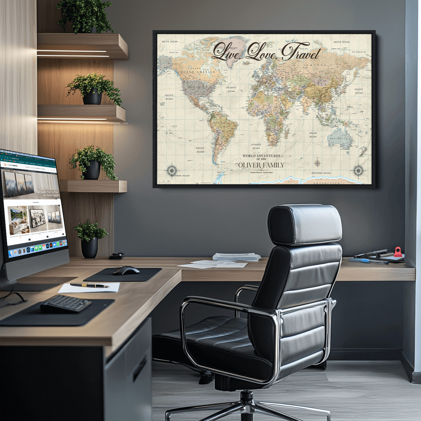 49563244-MGV-CV-36X24-Custom Push Pin World Map Wall Canvas Print – Personalized Travel Tracker with Pins – Framed Large Multi-Size Canvas for Home Office Decor