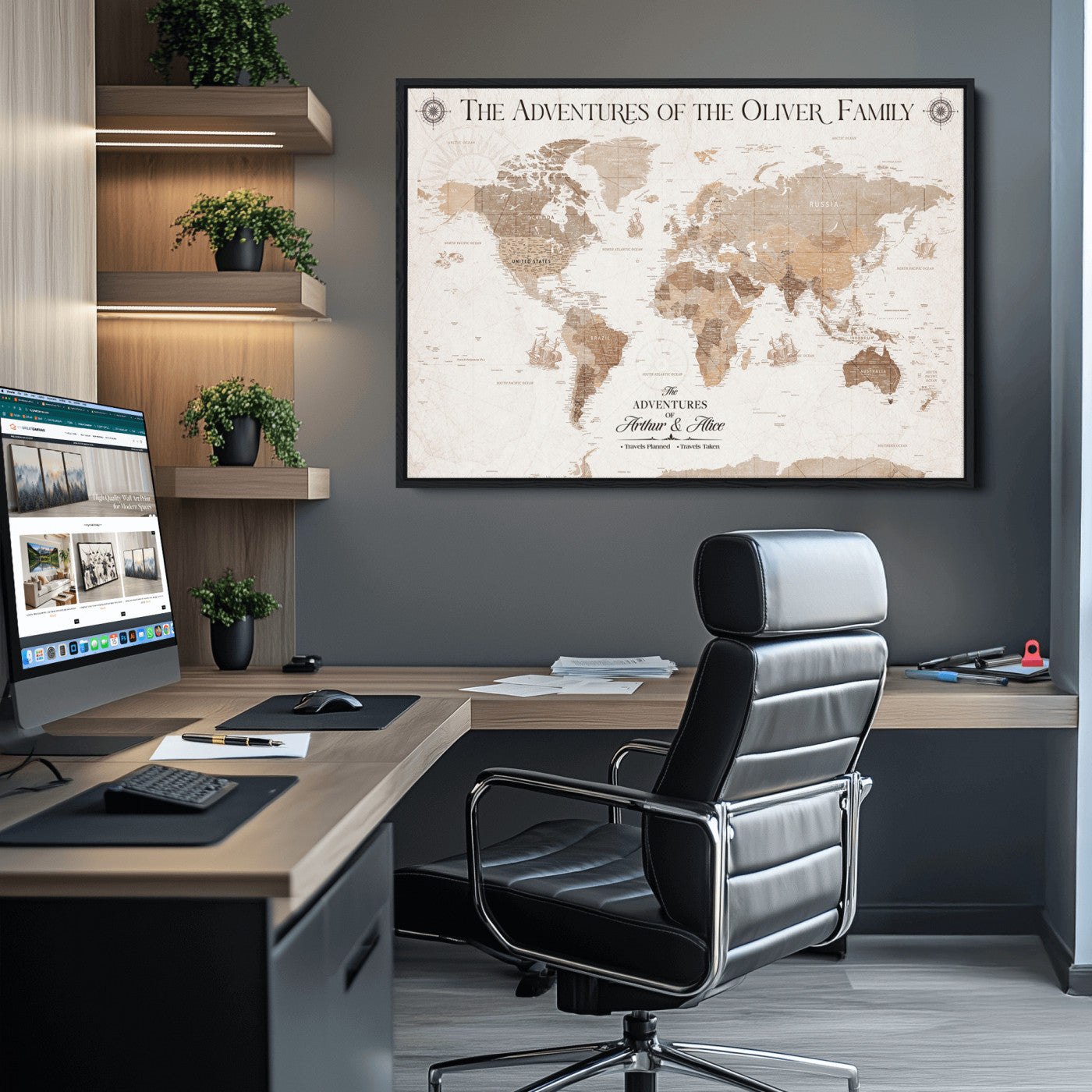 58395047-MGV-CV-36X24-Personalized Framed World Map Canvas Wall Art Print – Custom Push Pin Travel Tracker Lover - Custom World Map on Canvas