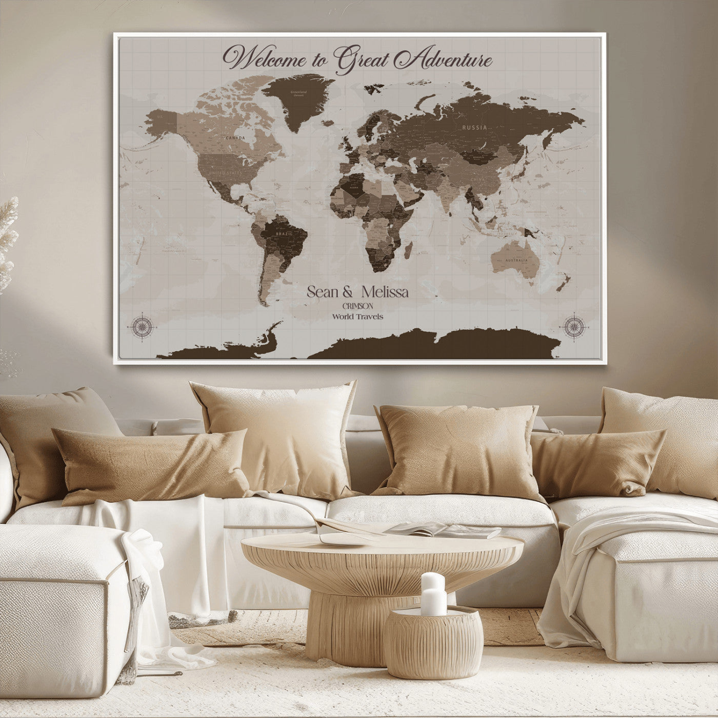 49871705-MGV-FC-36X24_White-Custom Push Pin World Map Wall Canvas Print – Personalized Travel Tracker with Pins – Framed Large Multi-Size Canvas for Home Office Decor
