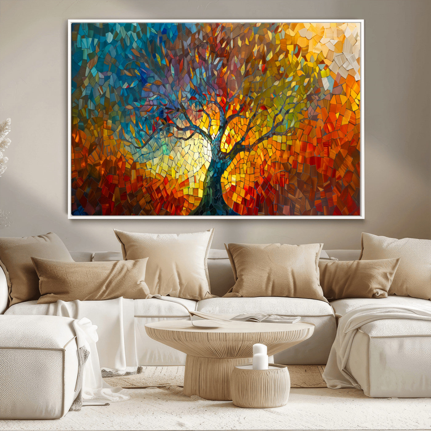 MGV-FC-36X24 - Yggdrasil Tree of Life Mosaic Stained Glass Wall Art Canvas, Yggdrasil Tree of Life Mosaic Canvas