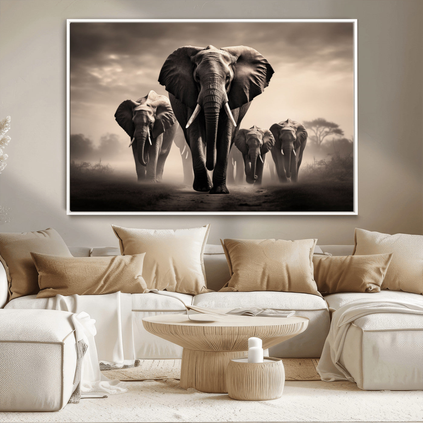 48598F10-MGV-CV-36X24-Elephant Family Wall Art Canvas Print, Framed Elephant Wall Art Home Decor