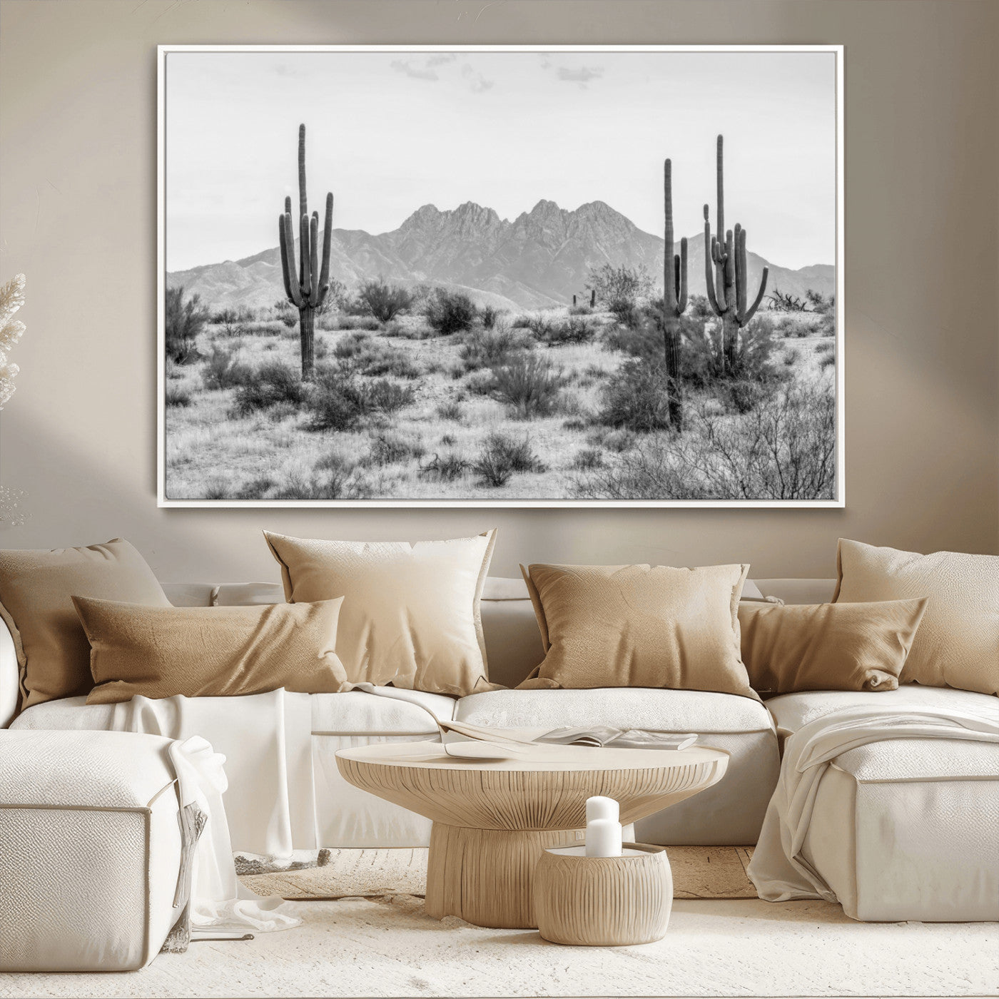 97436PHN-MGV-CV-36X24-Black White Arizona Desert Canvas Wall Art Cactus Farmhouse Wall Art