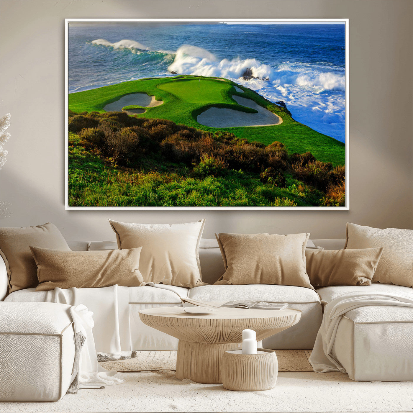 -Ocean Cliffside Golf Course Green Waves Surf Sand Bunker Scenic Coastal Landscape Nature Wall Art