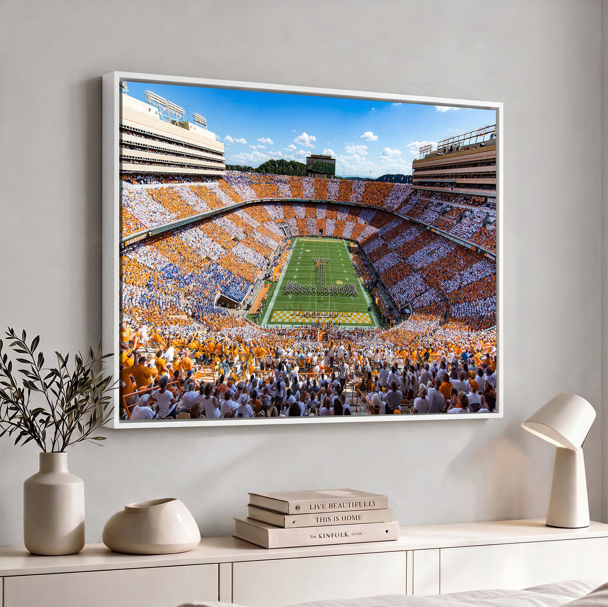77097951-MGV-CV-36X24 - Tennessee Neyland Stadium Wall Art – Checkerboard Game Day Panoramic Canvas Print, College Football Decor for Home, Office, or Man Cave
