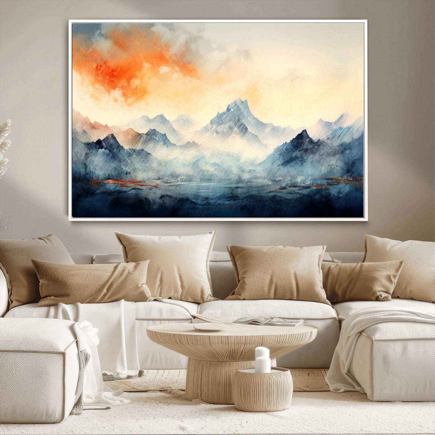 Warm Clouds Abstract Mountain Wall Art Canvas Print