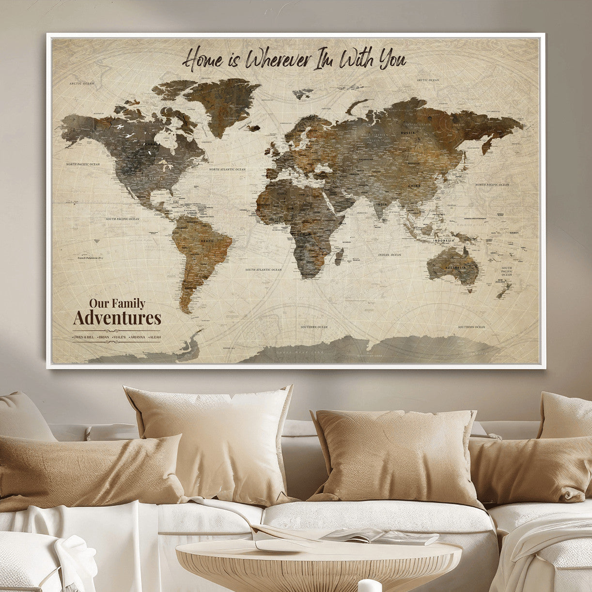 74684563-MGV-FC-36X24 - Custom Push Pin World Map Wall Art Canvas Print – Personalized Travel Tracker with Pins Framed Large for home, office