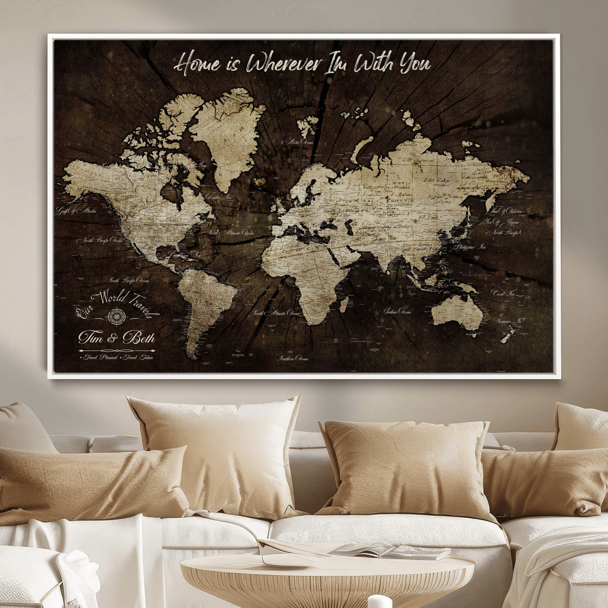 73781397-MGV-FC-36X24 - Personalized World Map Wall Art Canvas Print – Custom Push Pin Travel Map for Couples, Families, or Office Decor