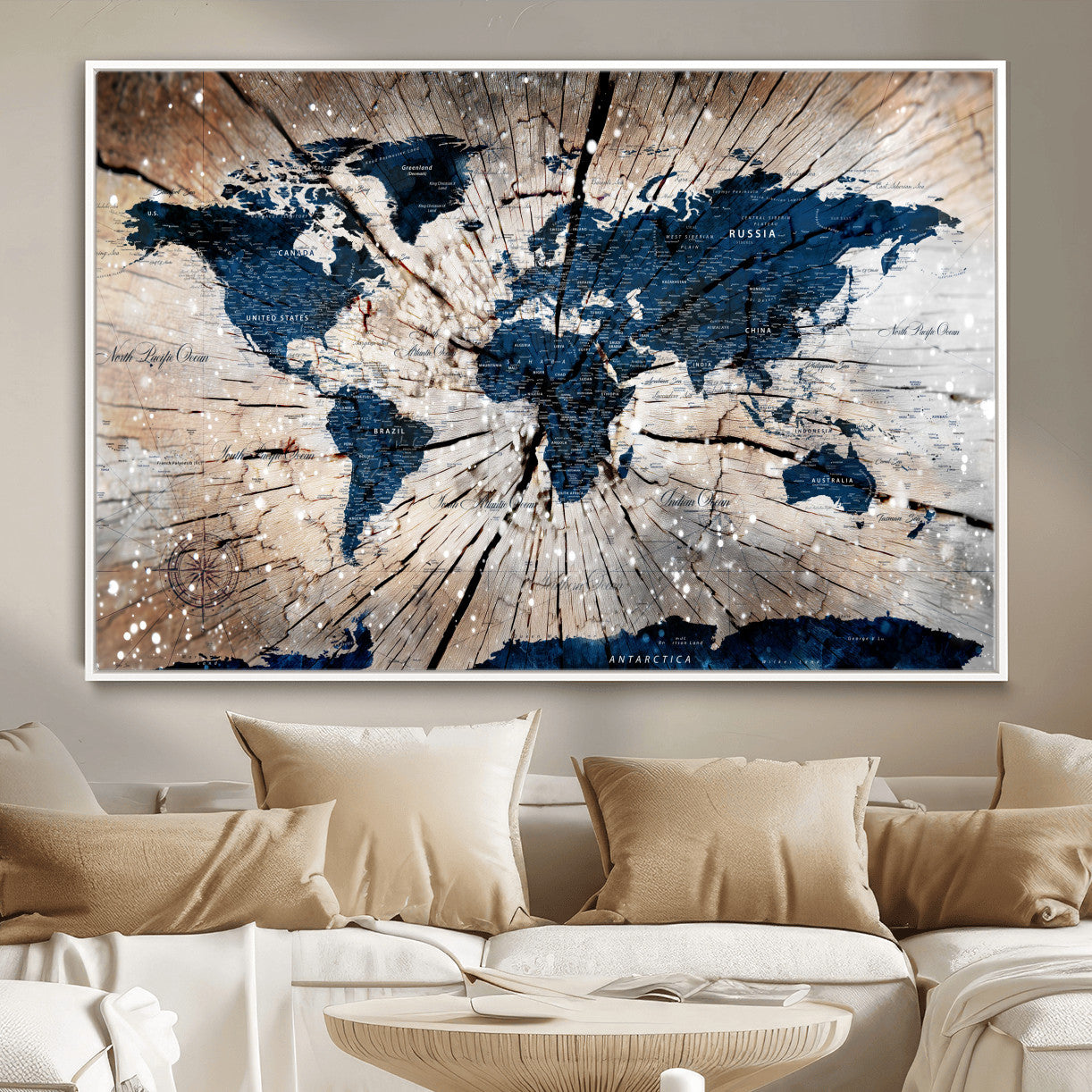 99001695-MGV-FC-36X24 - World Map Wall Art Canvas Print, Modern Decorative Framed Map Artwork Prints for Living Room, Office, Bedroom Wall Decor