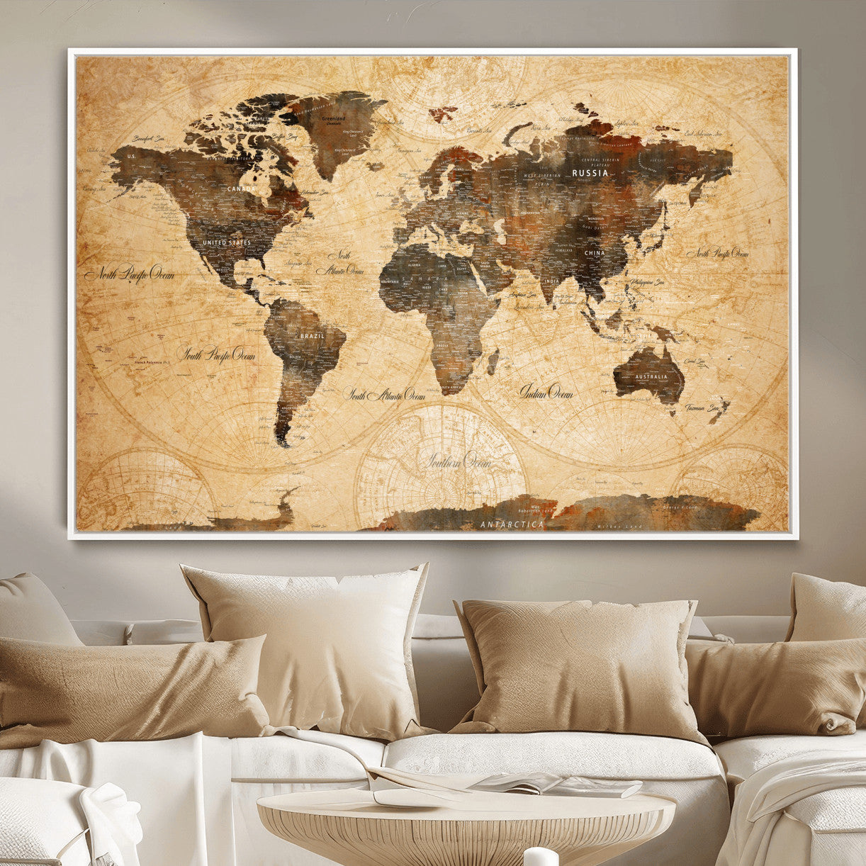 14542905-MGV-FC-36X24 - Push Pin World Map Canvas Print – Travel Tracker Wall Art for Couples, Perfect Anniversary Gift for Home or Office Decor