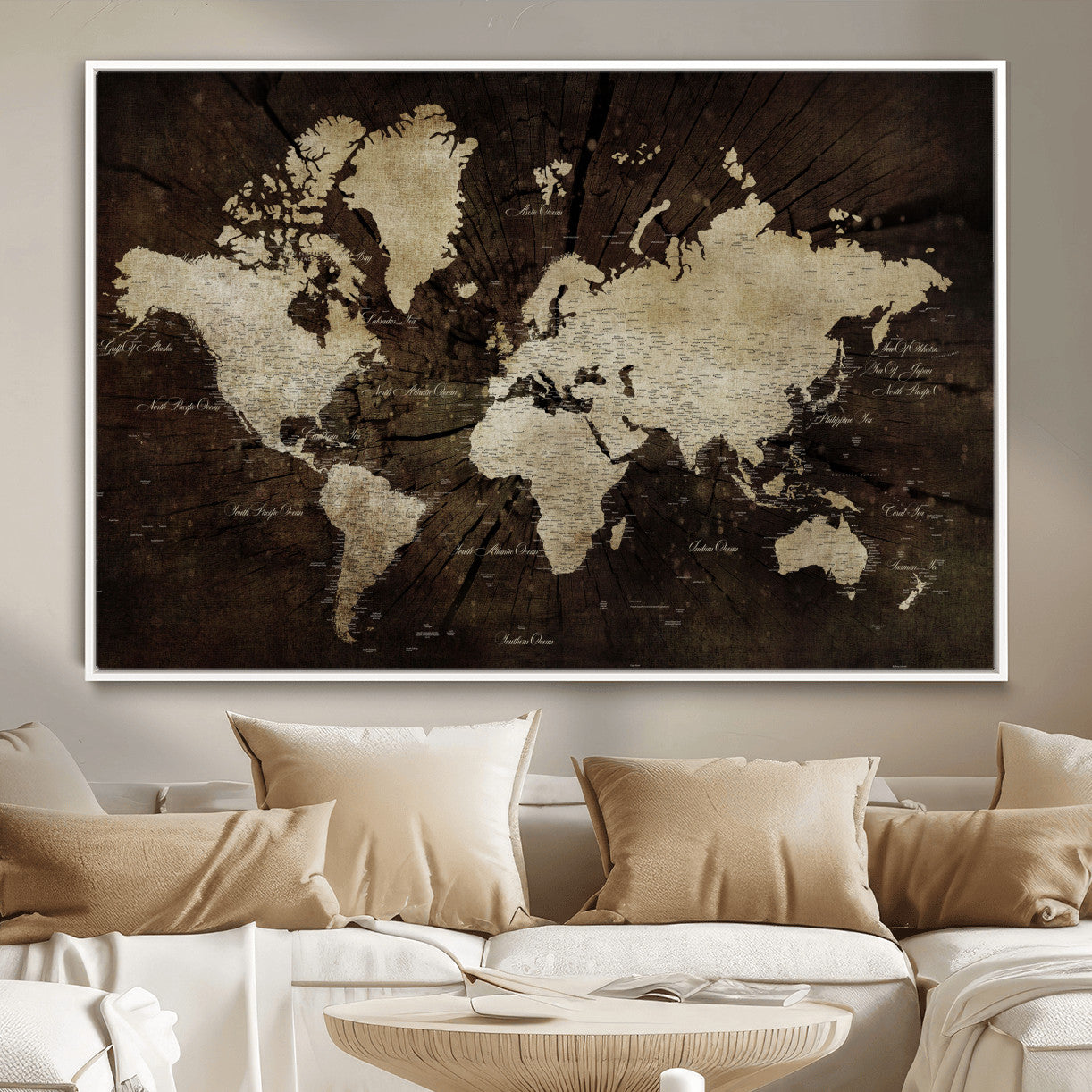 24010397-MGV-FC-36X24 - World Map Wall Art Canvas Print, Modern Decorative Framed Map Artwork Prints for Living Room, Office, Bedroom Wall Decor