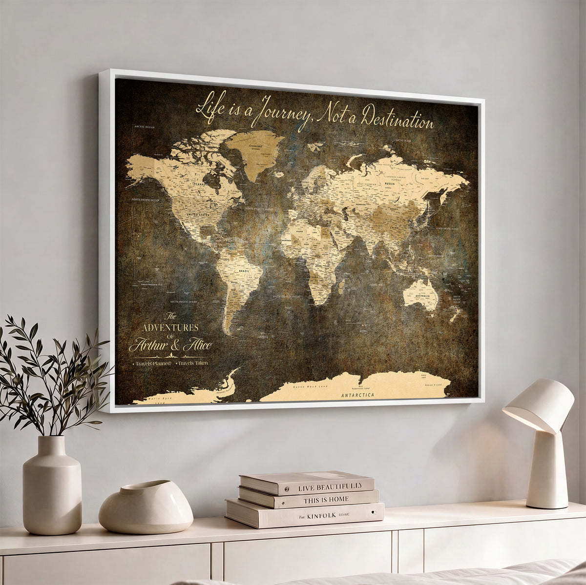 75877068-MGV-CV-36X24 - Custom Push Pin Travel Map Canvas Print, Couples Countries Visited Map, Bedroom and Study Decor