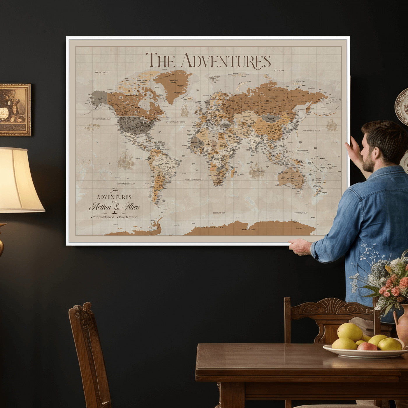 57738274-MGV-CV-36X24 - Custom Push Pin World Map Wall Art Canvas Print – Personalized Travel Tracker - NEWMAP-10