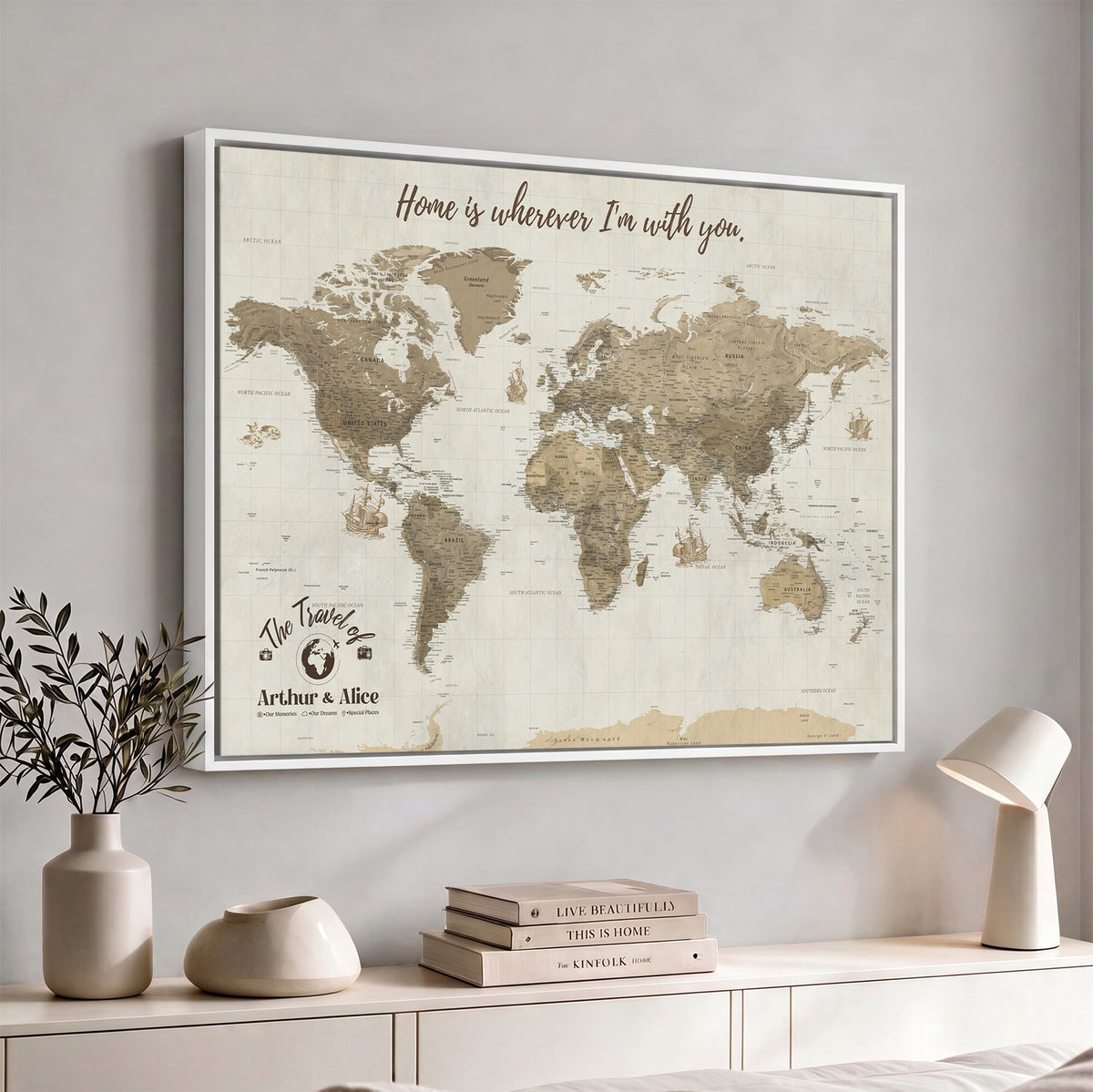 61351027-MGV-CV-36X24 - Custom Push Pin World Map Wall Art Canvas Print | Personalized Travel Tracker with Pins - NEWMAP-11