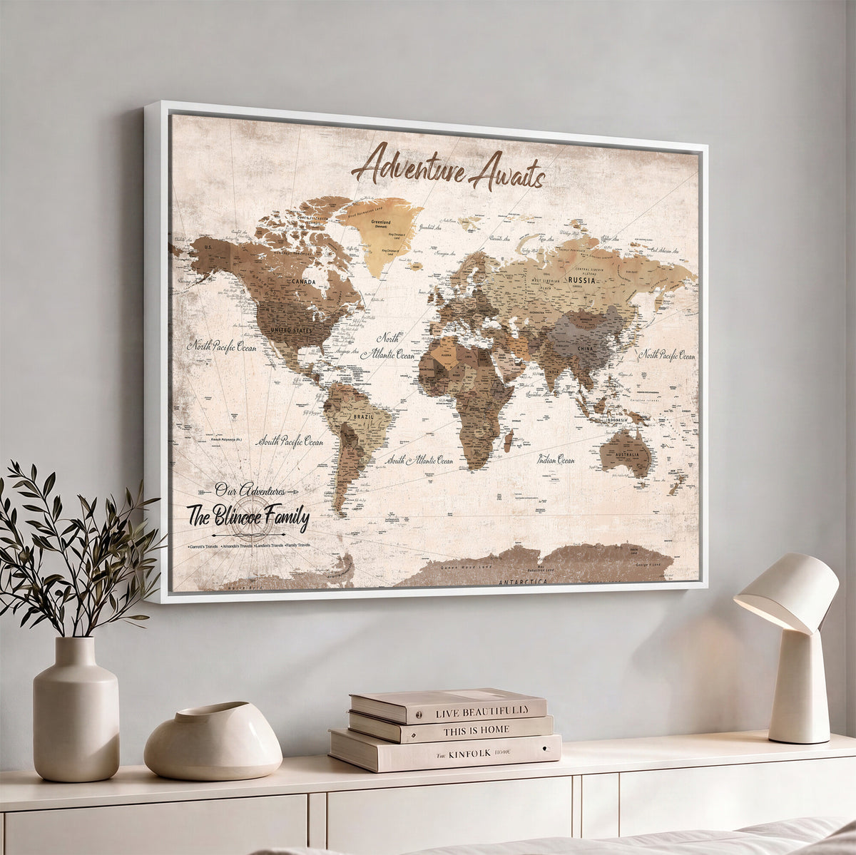 70887266-MGV-CV-36X24 - Custom Push Pin World Map Wall Art Canvas Print | Personalized Travel Tracker